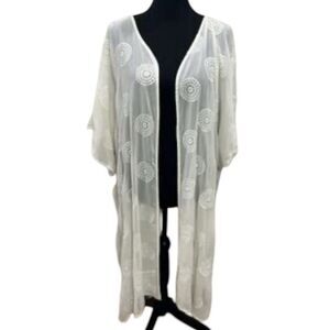 Knox Rose Open Coverup Sz S/M Cream Kimono Cardigan Embroidered